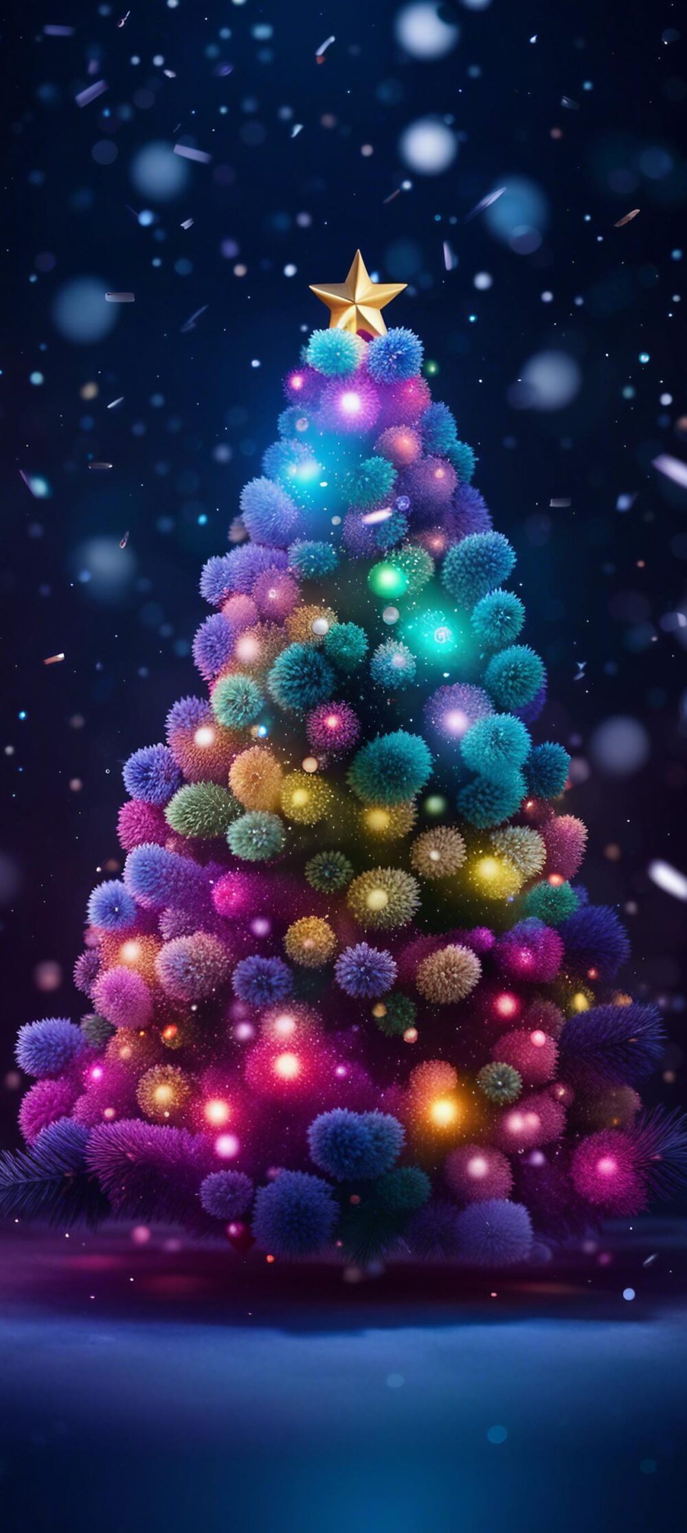 Christmas tree, rainbow of colors, dazzling fireworks, shimmering gemstones, generated by AI, New Year 2024