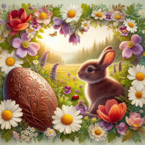Bunny amidst a bloom for Easter background images, rabbit, sun, egg