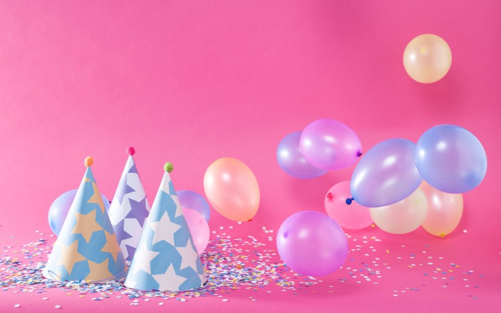 Birthday Card Background HD, caps and balloons